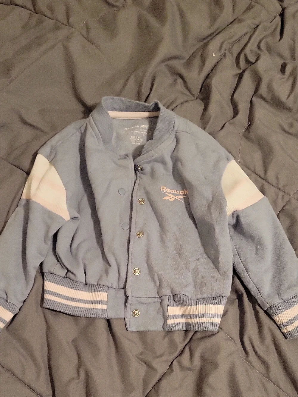 Reebok Light Blue Kids Snap-Front Bomber Jacket with White Panels